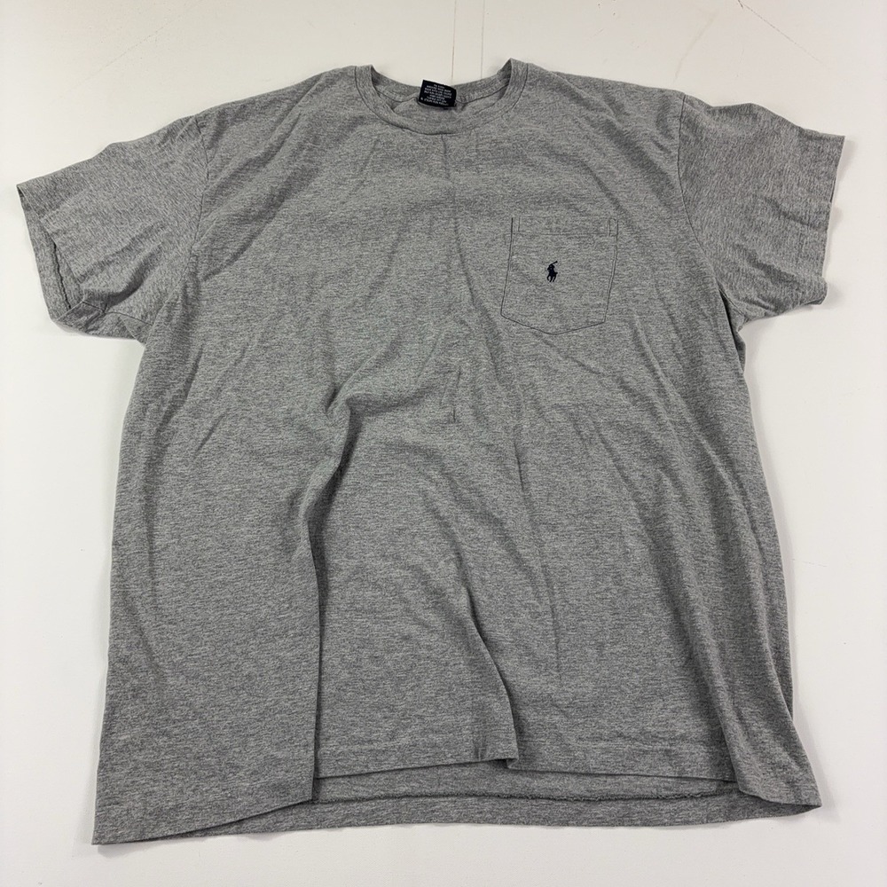 Polo Ralph Lauren Shirt Mens 2XL Gray Pocket Crewneck Logo Cotton Vintage Tee